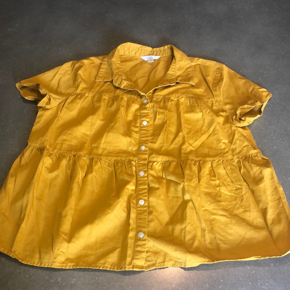 Time and Tru Yellow Button Up Top
